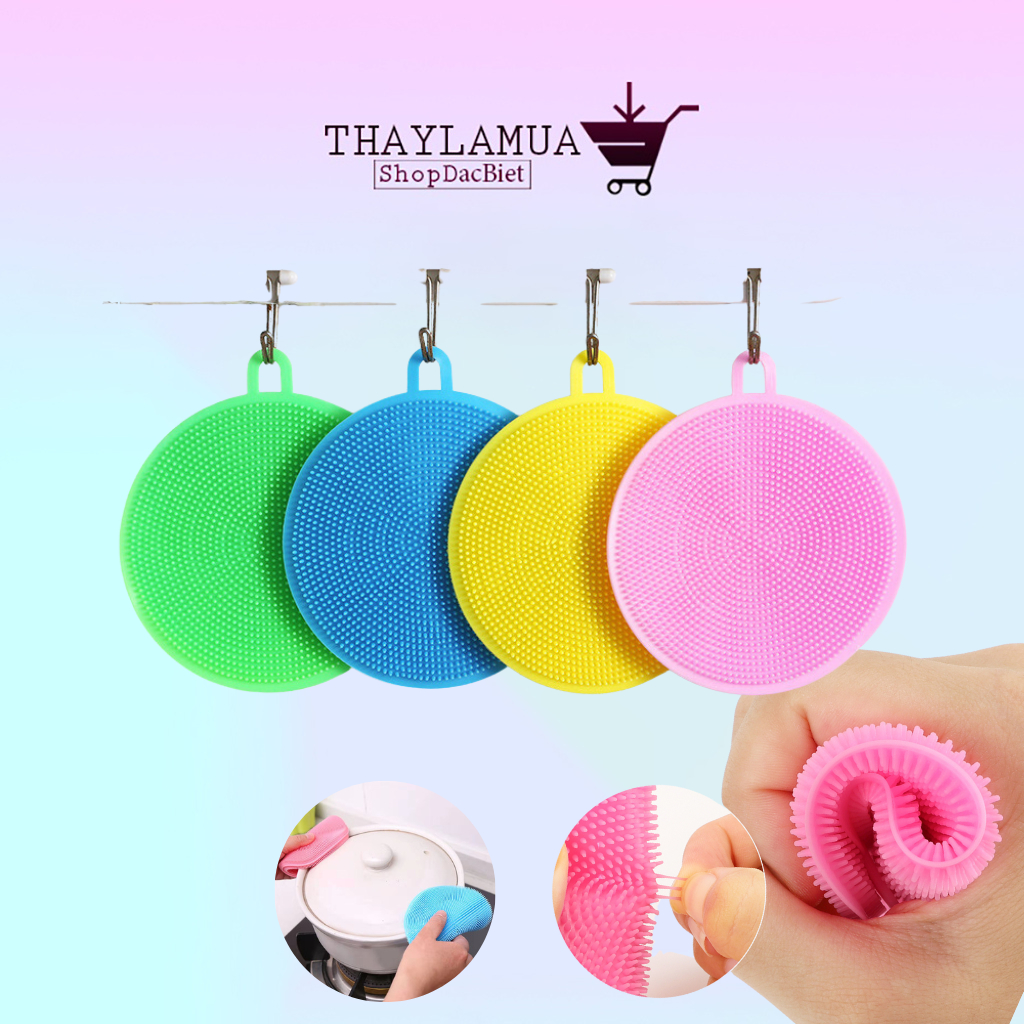 Miếng rửa bát silicon - Miếng cọ rửa chén bát xoong nồi có móc treo