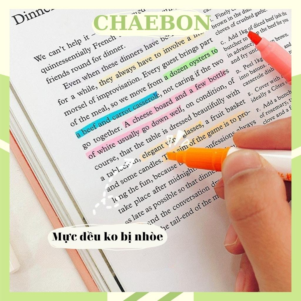 Bút dạ quang highlight CHAEBON, bút đánh dấu nhớ dòng cute nhiều màu marker dễ thương set 6 cây BH02
