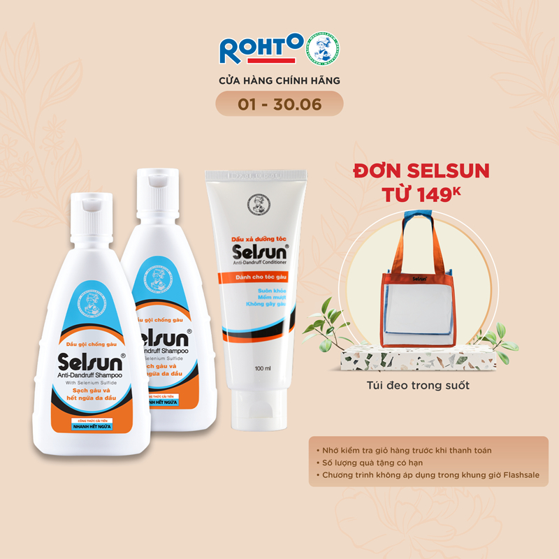 Combo Gội xả chống gàu Selsun: 2 Dầu gội 100ml/chai + 1 Dầu xả 100ml