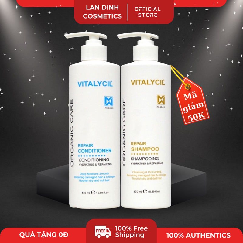 Cặp Dầu Gội Xả Phục Hồi Dưỡng Tóc Organic Hương Nước Hoa VITALYCIL 470ml - Lan Đinh Cosmetics