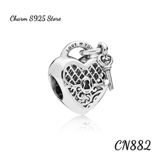 CHARM PAN ALE BẠC S925 THUẦN KHIẾT 100% Ổ KHOÁ CHÌA HÌNH TIM HÀNG CAO CẤP