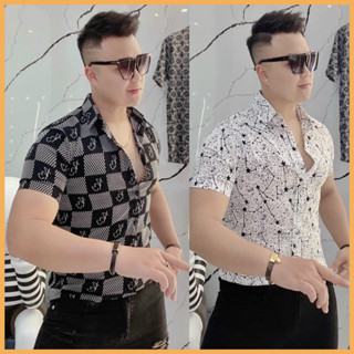 Áo Sơ Mi Nam Tay Ngắn Hoạ Tiết Chất Lụa Hàn Không Nhăn Mềm Mát
