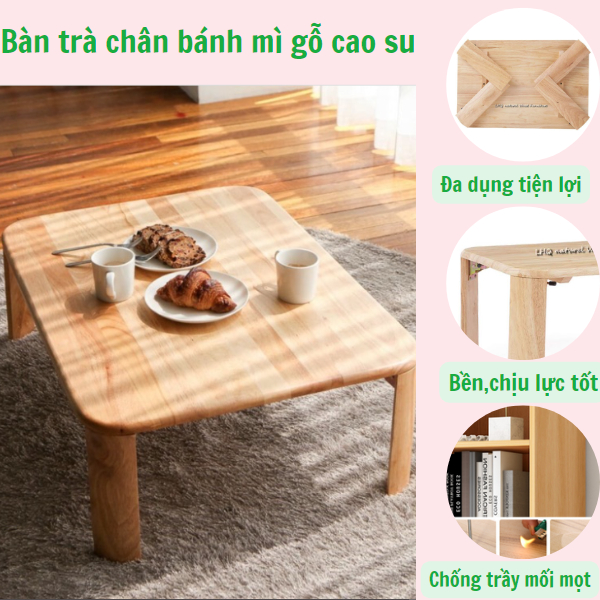 (FREE SHIP) Bàn trà gỗ chân bánh mỳ gấp gọn nhiều kích thước-Bàn trà cà phê kiểu dáng Nhật Hàn - Bàn xếp gọn - Bàn ngồi