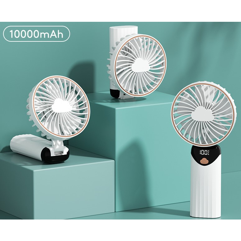 Quạt mini cầm tay tích điện K8 pin 10.000mAh gấp gọn - Bản cao cấp hiển thị phần trăm pin và có dây đeo