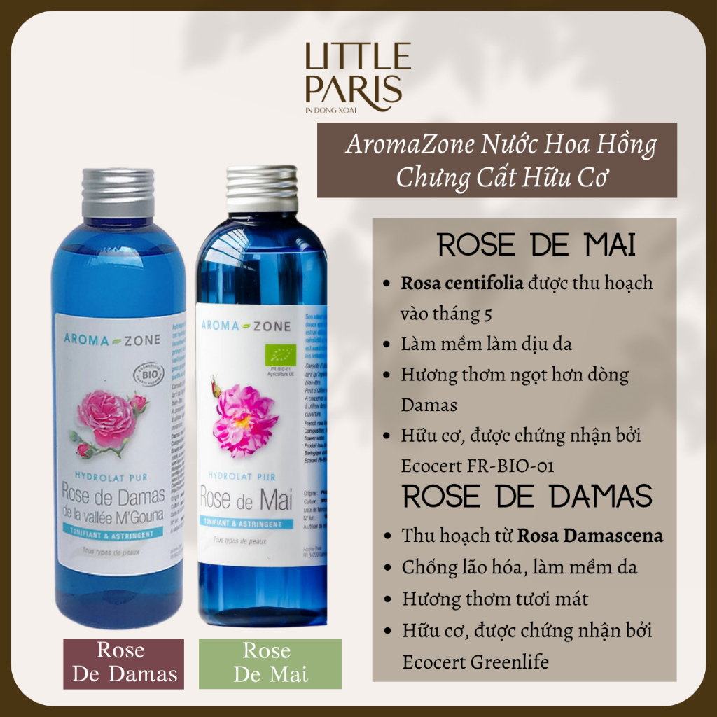 Nước Hoa Hồng AromaZone Chưng Cất Hữu Cơ 200ml