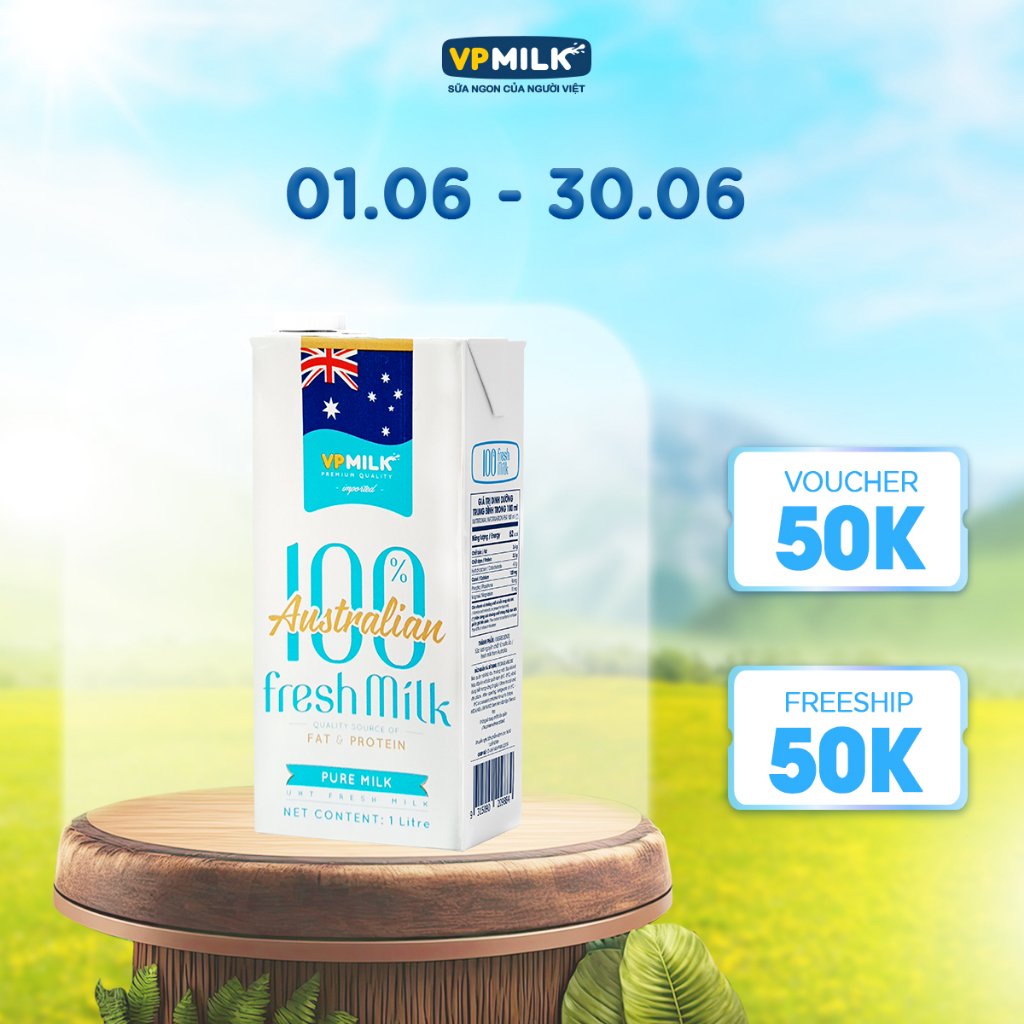 Sữa tươi tiệt trùng VPMilk Fresh Australian Milk không đường 1 lít