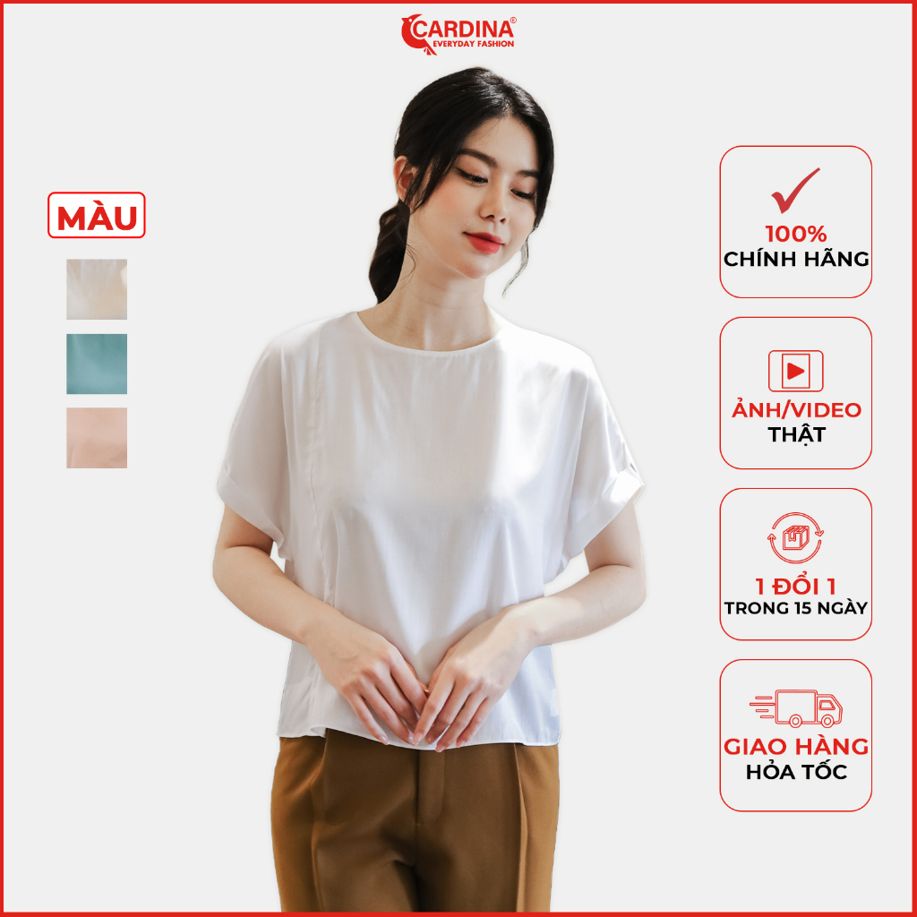 Áo nữ CARDINA chất đũi nhật cao cấp áo cổ tròn tay liền xẻ trước thanh lịch 3AF04