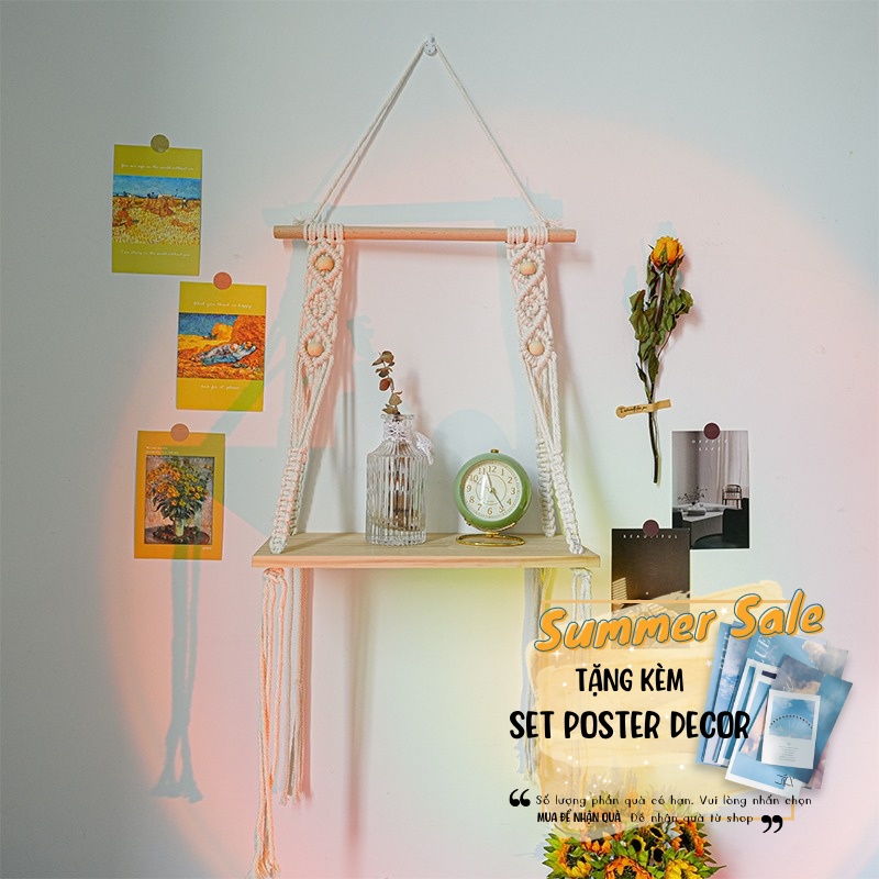Kệ gỗ treo tường decor vintage Thỏ Stationery macrame phụ kiện trang trí phòng ngủ bàn học decor chụp ảnh hình sản phẩm