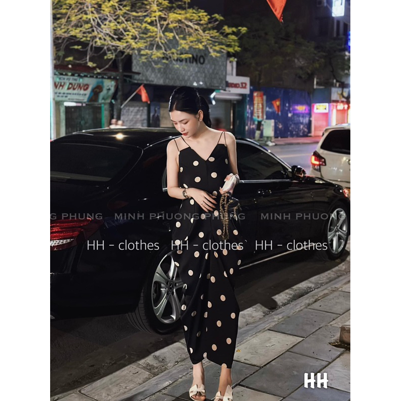 h3-Đầm Chấm bi siêu hot luôn cả nhà ơi. Phom xuông đổ 2 bên sang chảnh dã man. Hoạ tiết chấm bi mặc bao xinh nha ce