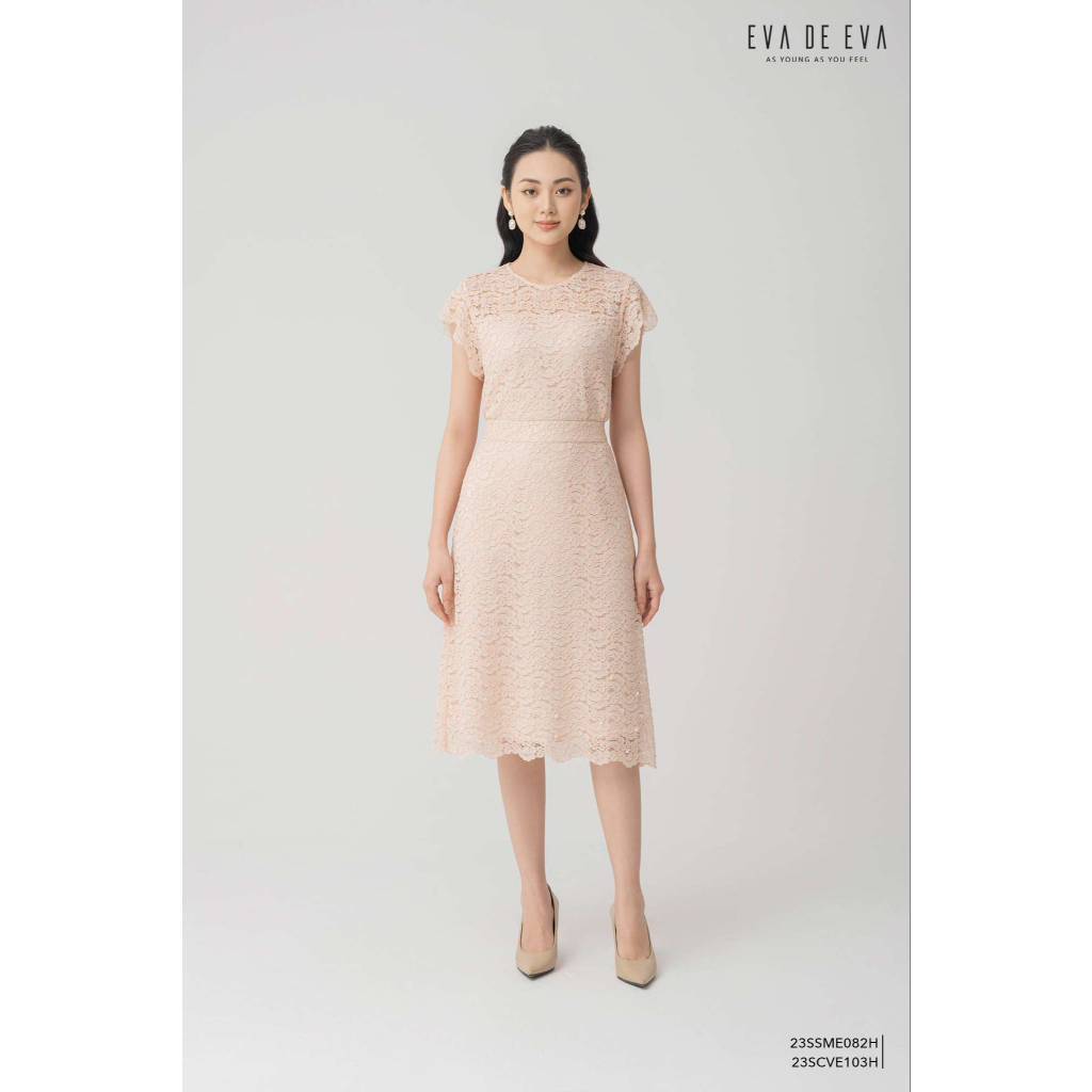 Chân váy midi ren xòe nhẹ Eva de Eva 23SCVE103H
