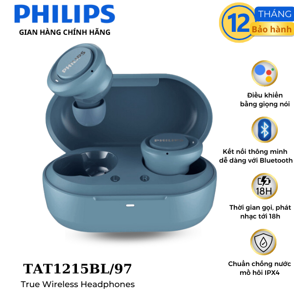 Tai nghe Bluetooth không dây chính hãng Philips TAT1215BL/97 - Màu xanh