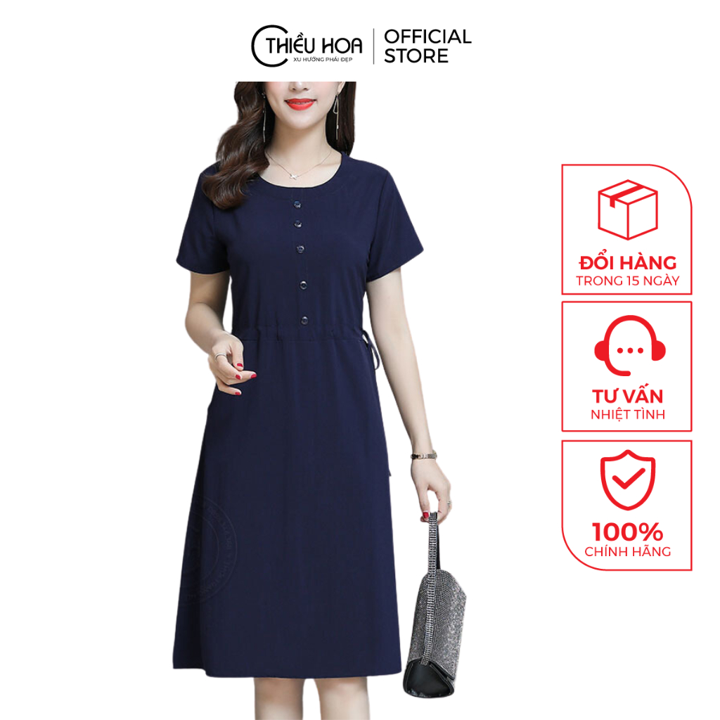 Đầm Trung Niên trọng tay ngắn Chất Kaki Lụa Mềm Mại, Thoáng Mát Thương hiệu Thiều Hoa P151