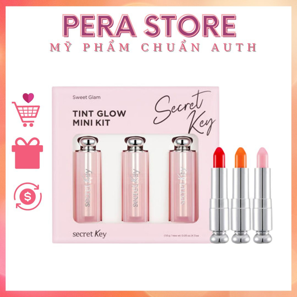 Set 3 son dưỡng môi có màu Secret Key Sweet Glam Tint Glow Mini Kit