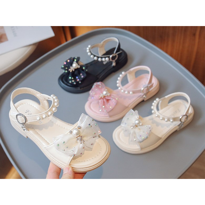 Dép Quai Hậu Bé Gái Công Chúa Đính Nơ Voan Hình Gấu  Xinh Xắn Thời Trang Size 26-36