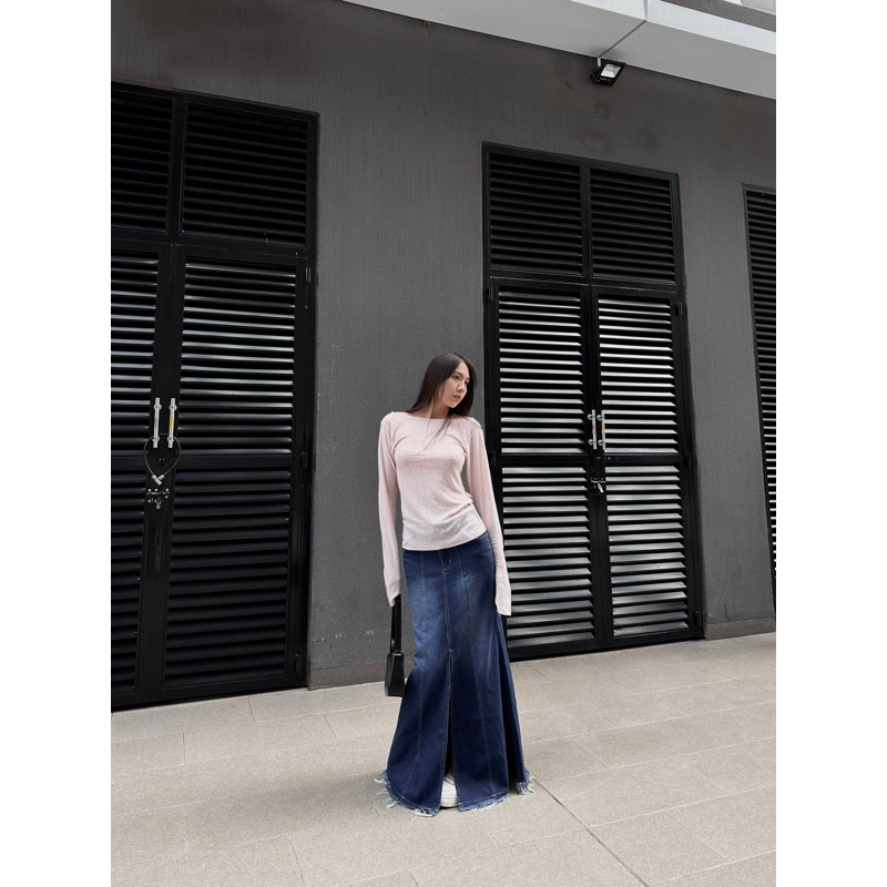 WEDNESDAY Chân váy jean dài đuôi cá lưng thấp - Muriel jean low waist long skirt