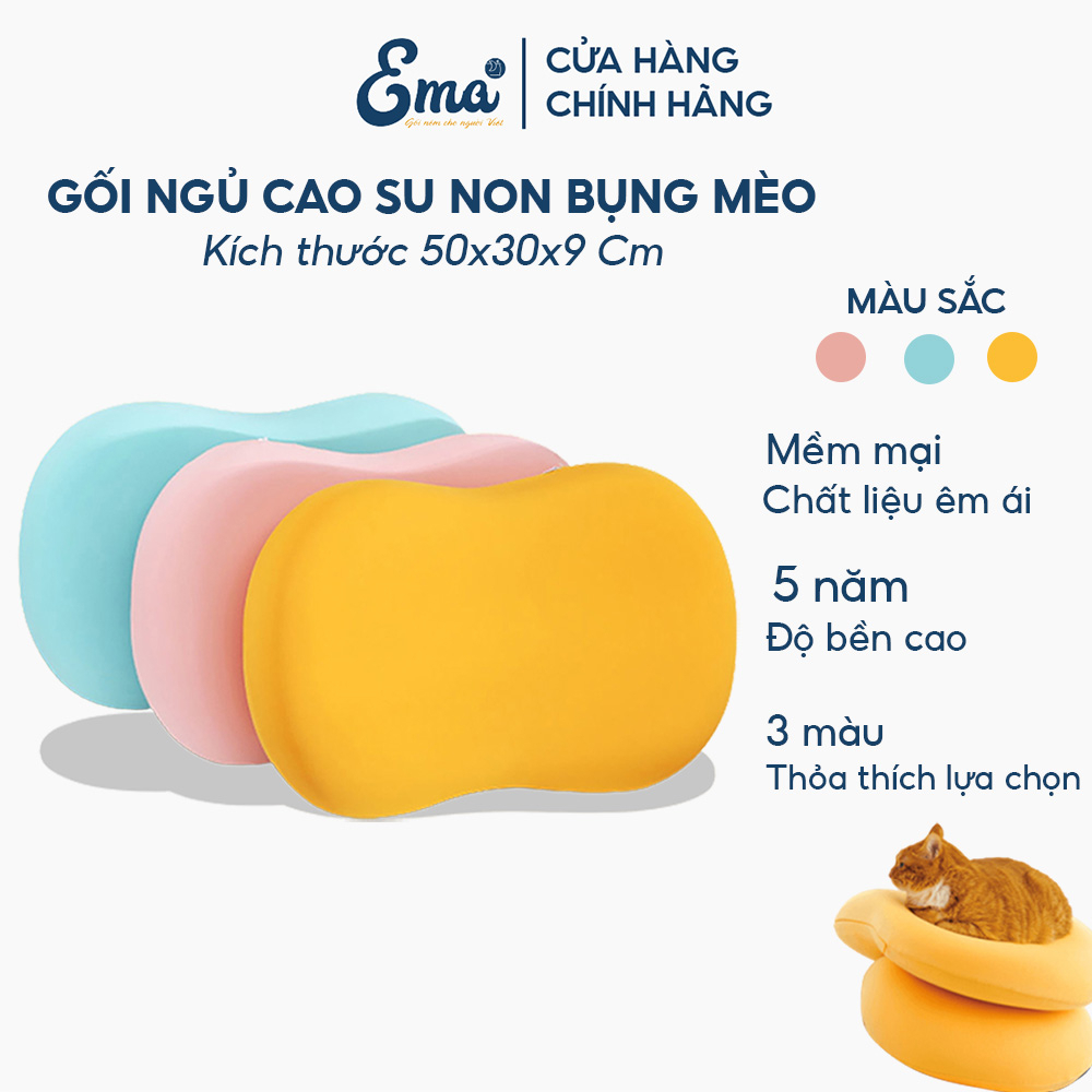 Gối cao su non người lớn cao cấp Ema hình bụng mèo dễ thương mềm mại êm ái hỗ trợ ngủ ngon ngủ nhanh cho người lớn