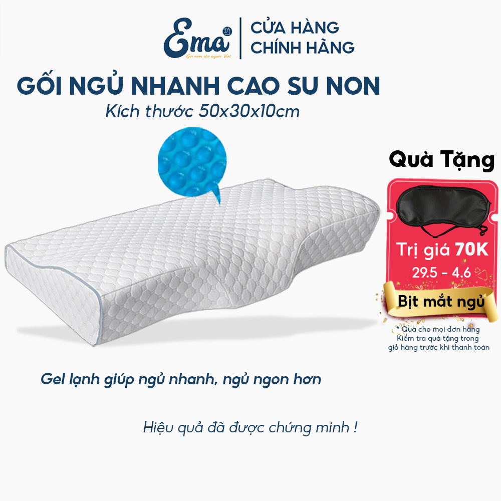 Gối ngủ nhanh cao su non có gel lạnh Ema thiết kế công thái học giúp chống ngáy giảm đau mỏi cổ vai gáy giúp ngủ ngon