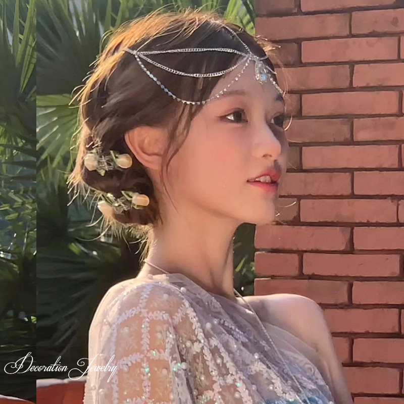 Vòng đội đầu boho hình giọt nước đính đá phụ kiện tóc cosplay cài đầu sang trọng cho cô dâu