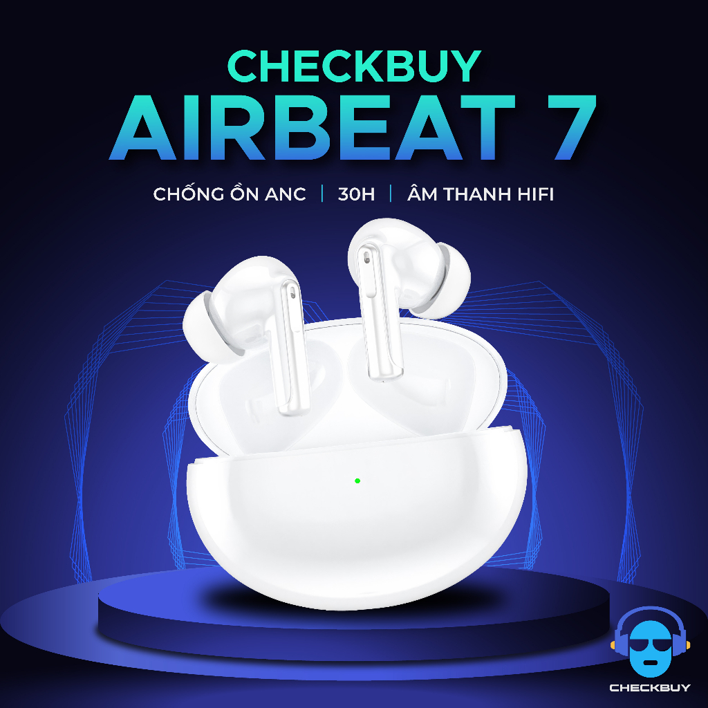 Tai nghe Bluetooth AirBeat 7 Cao Cấp Nhất - Chống Ồn ANC 40db - Xuyên Âm - Pin Siêu Trâu - Đầy Đủ Mọi Tính Năng