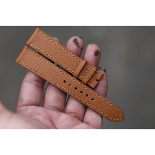 Dây da đồng hồ handmade da epsom hass màu nâu vàng