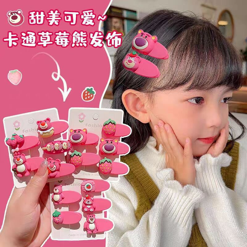 Vỉ Kẹp Mái Gấu Dâu Lotso Cho Bé Nữ Đẹp 5 Chi Tiết Màu Hồng Hot Trend Hàn Quốc Đáng Yêu Deperier