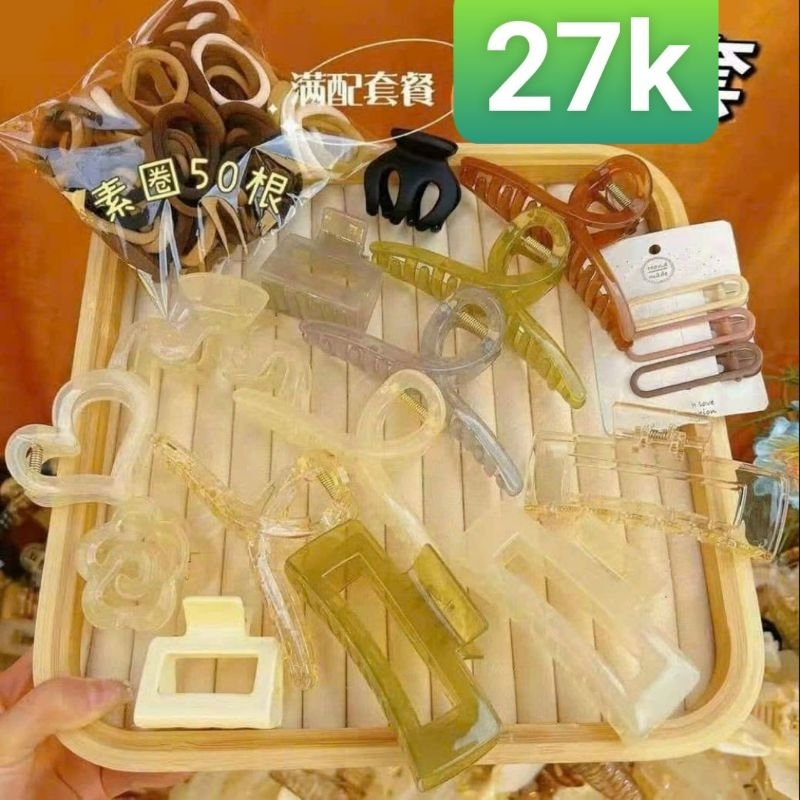 sét 67 món kẹp tóc hàn quốc gồm 17 kẹp tóc và 50 dây chun tóc