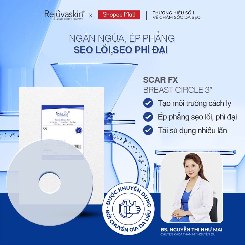 Miếng dán xóa mờ sẹo phẫu thuật ngực Rejuvaskin Scar FX 3″ Breast Circle