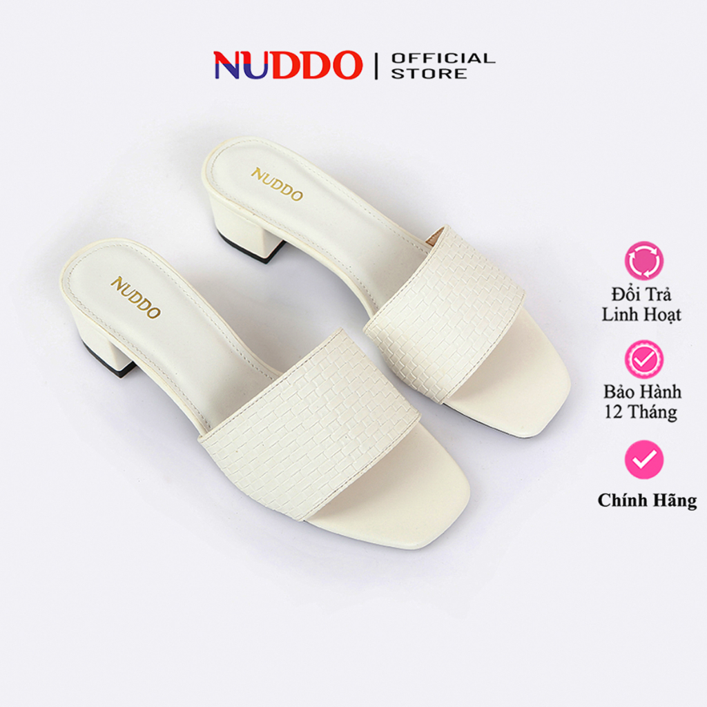 Dép cao gót kiểu nữ 3 phân đế vuông thời trang dáng sandal đế thấp quai ngang cao cấp NUDDO _ ND310