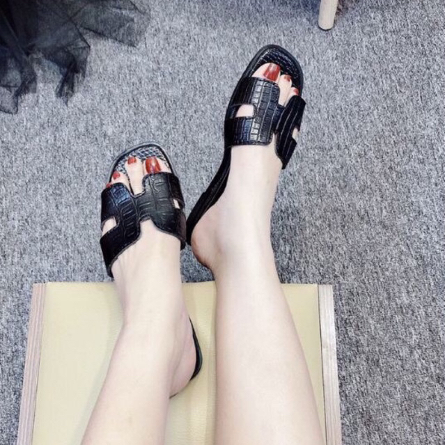 Dép chữ h dép lê nữ thời trang quai ngang đen bóng da rắn sang chảnh