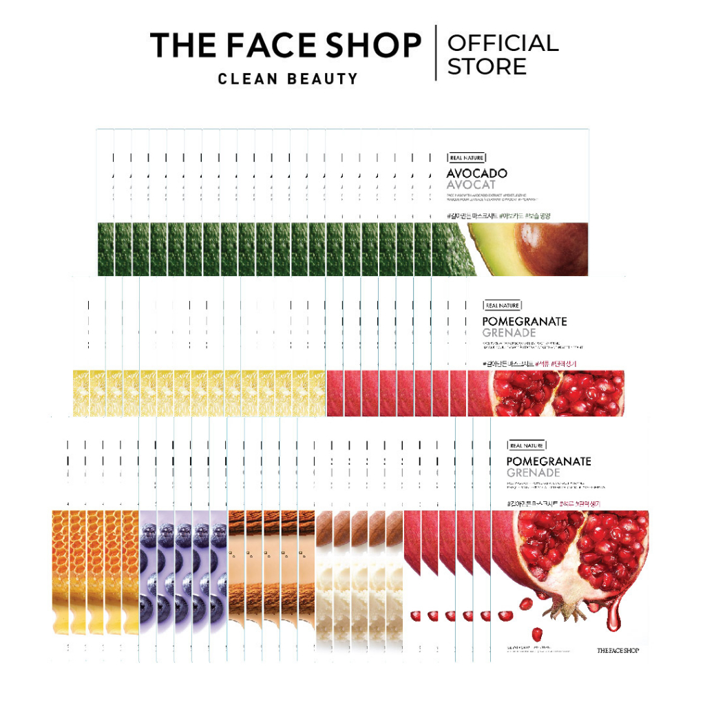 Combo 70 Mặt Nạ Real Nature THE FACE SHOP 20g (mật ong,việt quất,hồng sâm,bơ hạt,chanh,lựu,bơ)