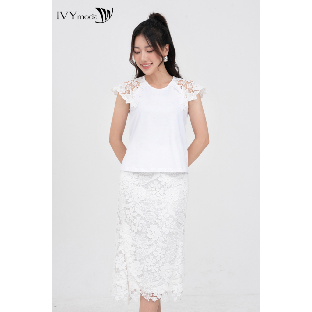 Chân váy midi phối ren IVY moda MS 31M8301