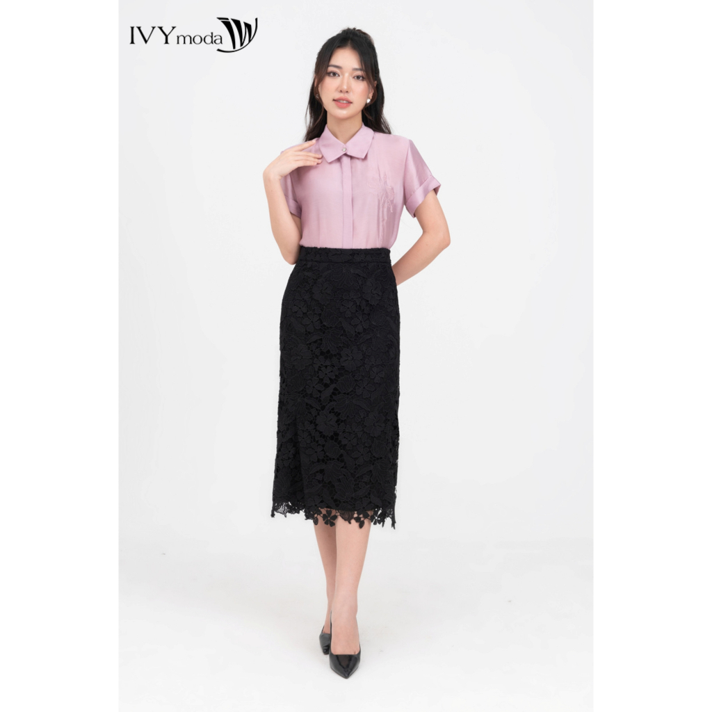 Chân váy midi phối ren IVY moda MS 31M8301