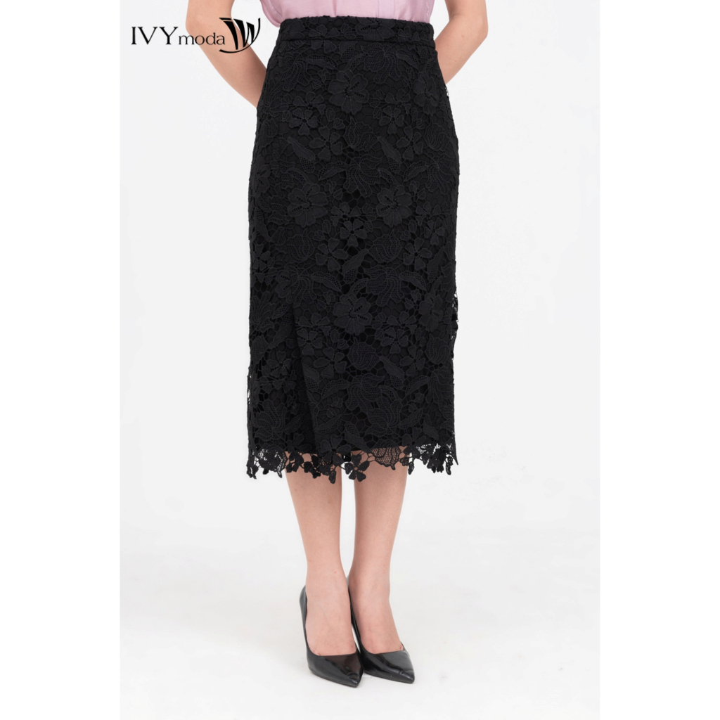 Chân váy midi phối ren IVY moda MS 31M8301