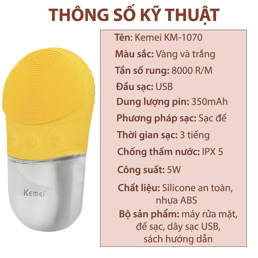 [THANH LY NEW] Máy rửa mặt KEMEI KM-1070 làm sạch da mặt thúc đẩy hấp thụ dưỡng chất, tẩy trang phù hợp với mọi loại da