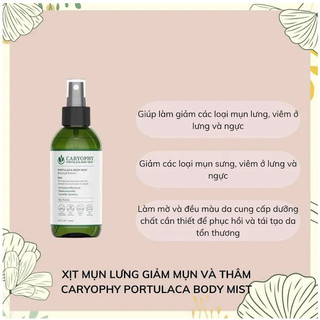 Xịt giảm mụn lưng caryophy portulaca body mist giảm mụn , mờ thâm 150ml