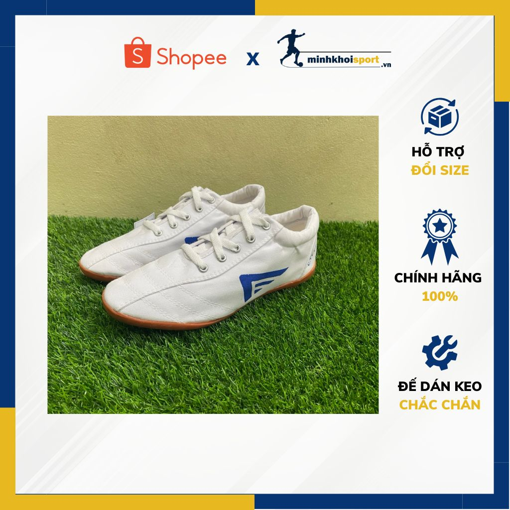 Giày Bóng Đá Chính Hãng Thăng Long Thashoco, Giày Bata Nam Nữ Vải Màu Trắng Đinh Trụ Khâu Toàn Bộ Đế