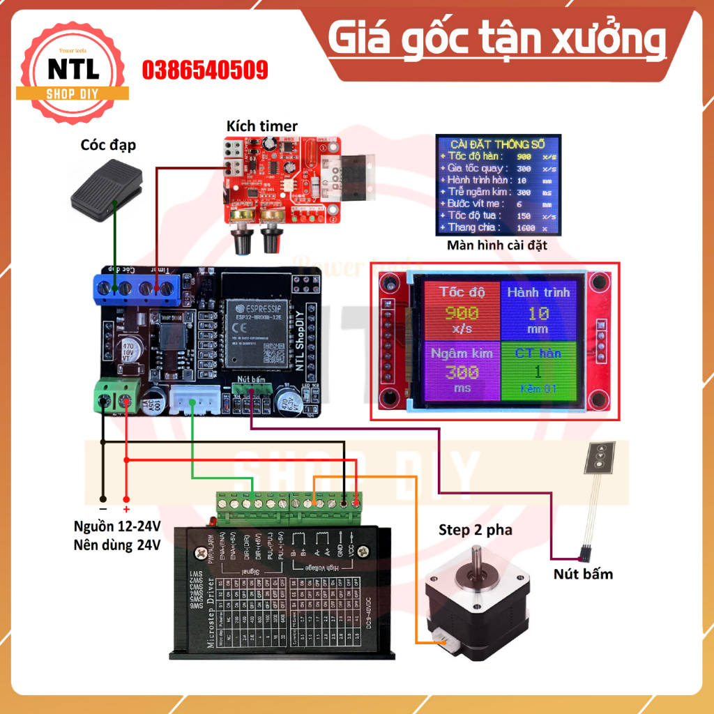 [Đọc kỹ thông tin mô tả] Bộ mạch điều khiển step trục Z vít me chế trụ máy hàn cell pin