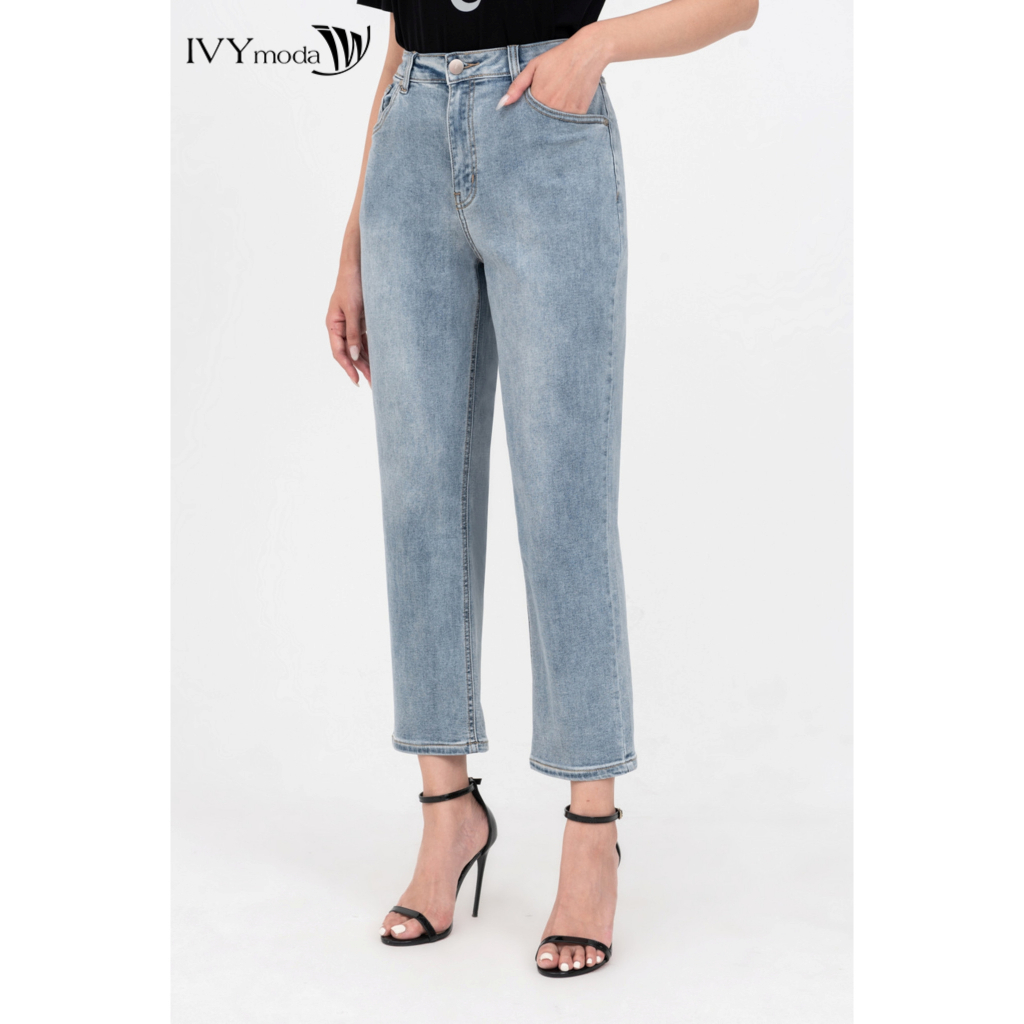 Quần jeans lưng cao nữ IVY moda MS 25M7841