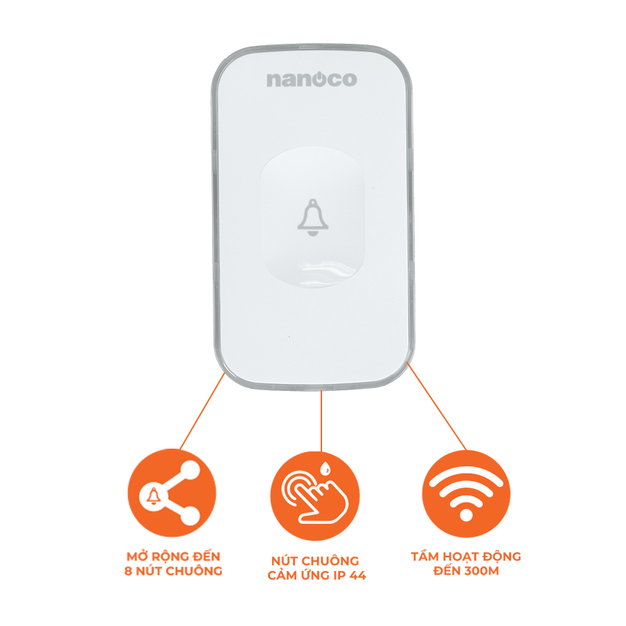 Nút chuông cảm ứng Nanoco model NDT15 (cảm ứng dùng pin,)