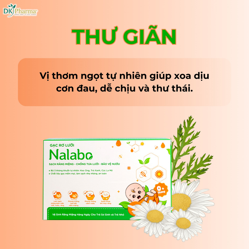 Gạc rơ lưỡi DK Pharma - Nalabo Làm Sạch Răng, Lưỡi, Nướu và Khoang Miệng Cho Bé  - Lẻ 2 gói [KHÔNG BAO BÌ, KHÔNG HỘP]