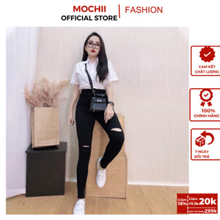 Quần Nữ Bò Giấy 1 Khuy Cạp Siêu Cao RÁCH GỐI-  Co Giãn 4 ChiềuIChất Loại 1 Giày Đẹp ISkinny jeans IBiG SIZE 35-90kgI