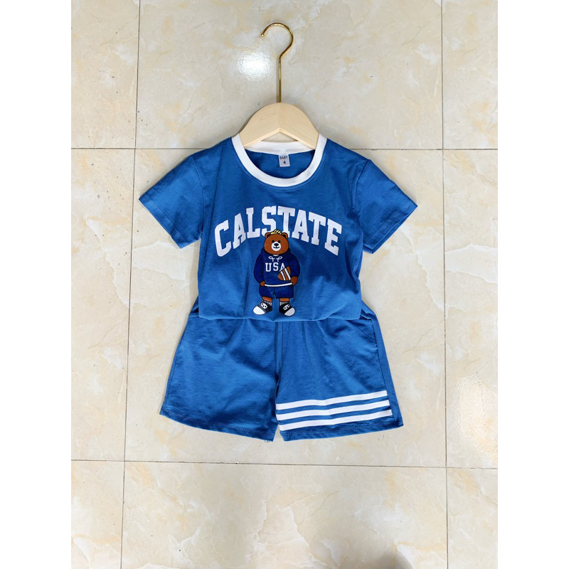 Bộ bé trai cotton co giãn 4 chiều, in hình gấu,kiểu dáng thể thao ,size 10-35kg