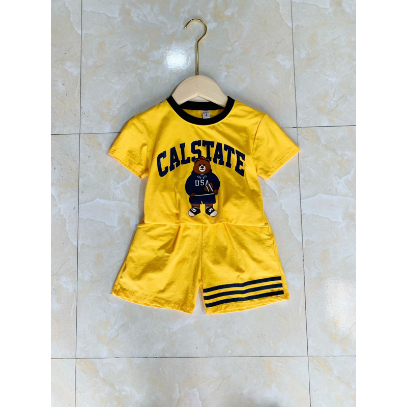 Bộ bé trai cotton co giãn 4 chiều, in hình gấu,kiểu dáng thể thao ,size 10-35kg