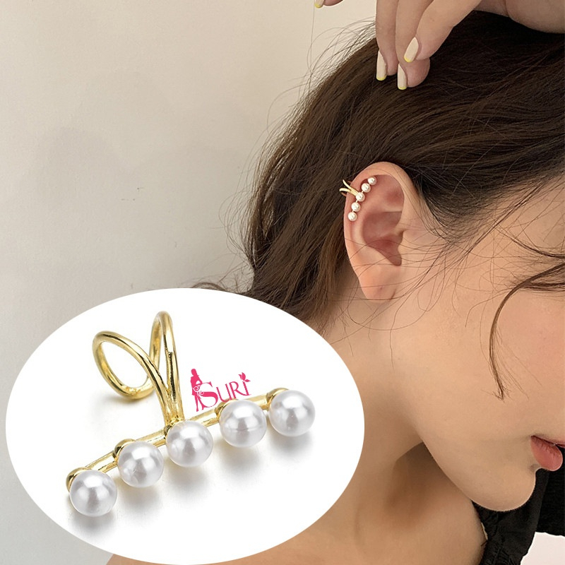 Bông tai nữ chuôi bạc 925 Suri Accessories vành tai 5 hạt 1 chiếc phụ kiện trang sức đẹp