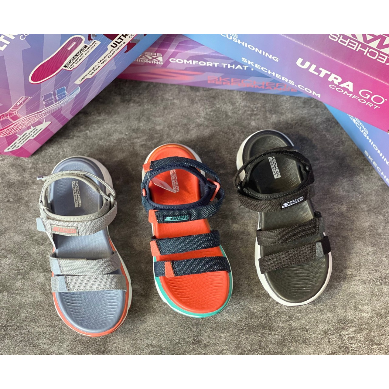 Giày Sandal Skechers Nữ Đế Cao Phối Quai Ngang Max Cushioning Slay