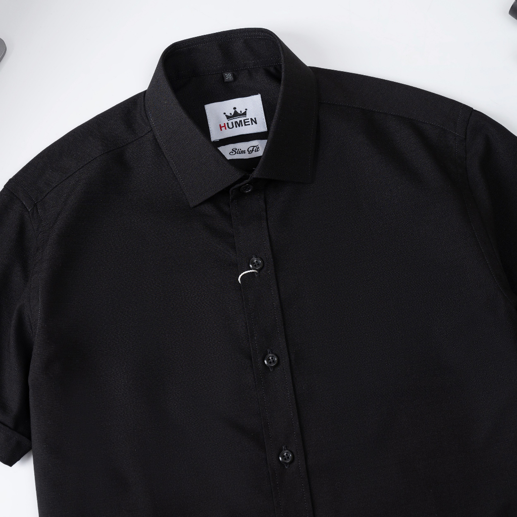 Áo sơ mi nam Humen cộc tay ngắn tay chất liệu sợi tre mềm mại thoáng khí không nhàu chống nhăn màu đen trắng chuẩn form | BigBuy360 - bigbuy360.vn