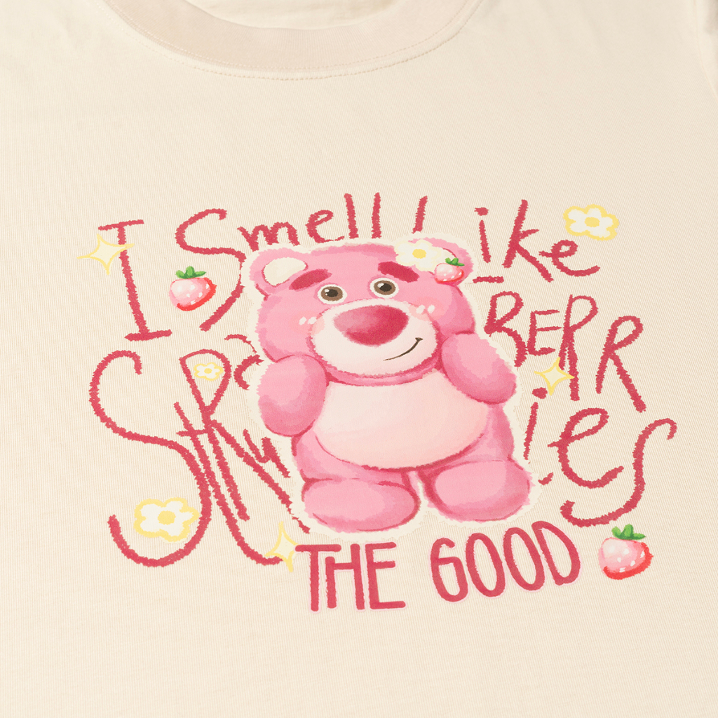 Áo Thun BabyTee THE GOOD "I Smell Like Strawberry", Áo Phông Form Fit Nữ Họa Tiết Gấu Hồng 4 Màu Pastel