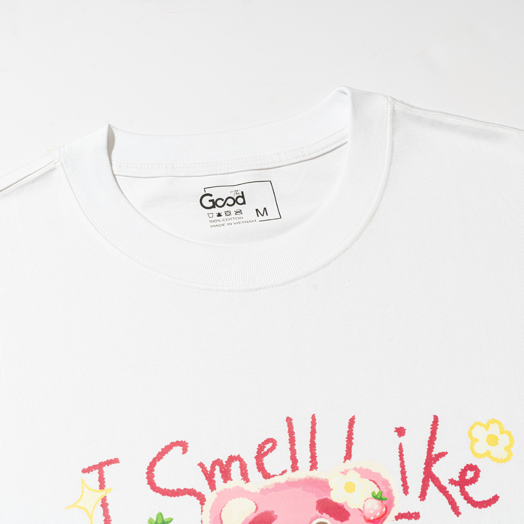 Áo Thun THE GOOD "I Smell Like Strawberry", Áo Phông, Áo Đôi Form Rộng Họa Tiết  Gấu Hồng