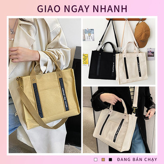 Túi tote vải canvas Hàn Quốc đeo vai phong cách đẹp đi học đựng vừa laptop canvas bag