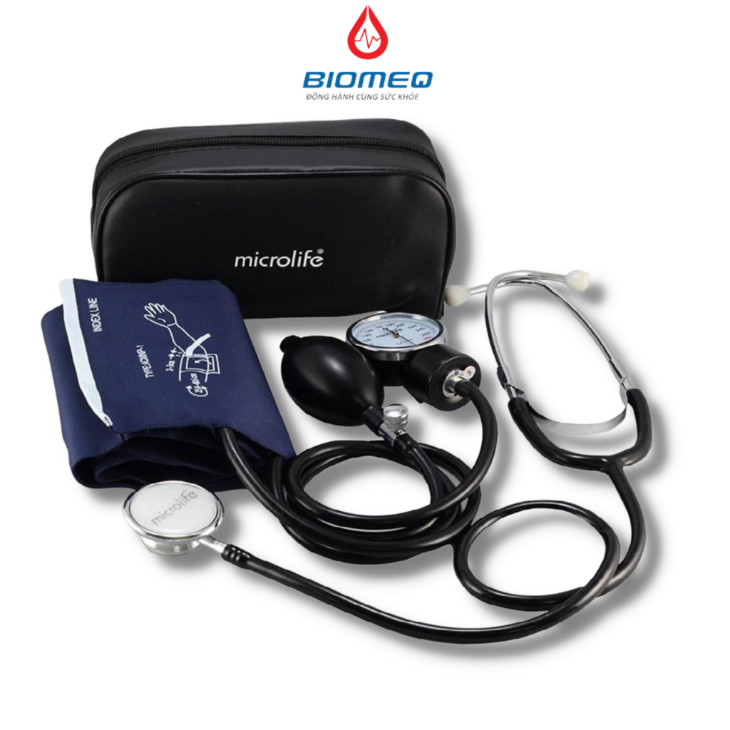 Máy đo huyết áp cơ Microlife AG1-20 có ống tai nghe 2 mặt, đồng hồ áp suất bóng bóp van xả chất lượng cao